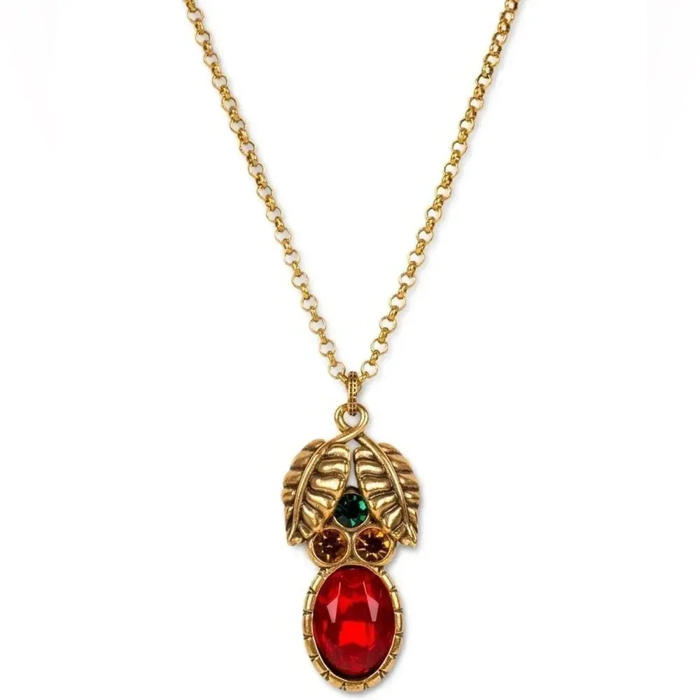 Patricia Nash Gold-Tone Leaf & Multicolor Stone 28" Long Pendant Necklace NWT